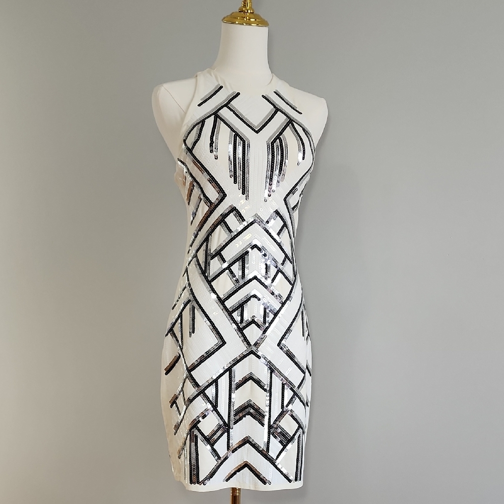Express Black and White Sequin Mini Dress Party Prom Size XS